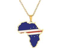 Generico Africa Cabo Verde Necklace Fashion Stainless Steel Country Republic Flag Pendant Jewelry for Women Men Hip Hop Gift