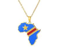 Generico Africa D.R.Congo Necklace Fashion Stainless Steel Country Republic Flag Pendant Jewelry for Women Men Hip Hop Gift