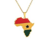 Generico Africa Ghana Necklace Fashion Stainless Steel Country Republic Flag Pendant Jewelry for Women Men Hip Hop Colorful Gift