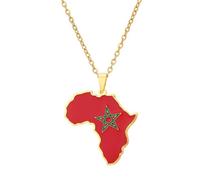 Generico Africa Morocco Necklace Fashion Stainless Steel Country Republic Flag Pendant Jewelry for Women Men Hip Hop Gift