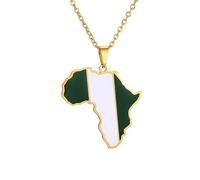 Generico Africa Nigeria Necklace Fashion Stainless Steel Country Republic Flag Pendant Jewelry for Women Men Hip Hop Colorful Gift