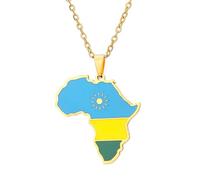 Generico Africa Rwanda Necklace Fashion Stainless Steel Country Republic Flag Pendant Jewelry for Women Men Hip Hop Gift