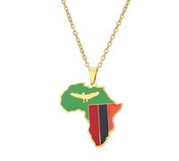 Generico Africa Zambia Necklace Fashion Stainless Steel Country Republic Flag Pendant Jewelry for Women Men Hip Hop Gift