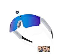 Generico Ai Smart Glasses with Camera 4K, Polarized Sunglasses with UV400 Lens, EIS Stabilization, Dual Mic Noise Canceling, Built-in Storage for Cycling & Hiking (White-blue)