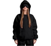 Generico Airplane Mode Travel Hoodie with Eye Mask, Travel Hoodie with Secret Pockets Womens, Sweatshirt Pullover for Flying Sleeping, Wearable Blanket Hoodies for Men Women Sleep (Black,XXL)