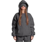 Generico Airplane Mode Travel Hoodie with Eye Mask, Travel Hoodie with Secret Pockets Womens, Sweatshirt Pullover for Flying Sleeping, Wearable Blanket Hoodies for Men Women Sleep (Dark Gray,XL)