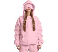 Generico Airplane Mode Travel Hoodie with Eye Mask, Travel Hoodie with Secret Pockets Womens, Sweatshirt Pullover for Flying Sleeping, Wearable Blanket Hoodies for Men Women Sleep (Pink,L)