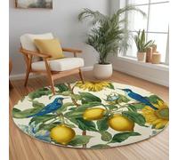 Generico Albero Di Limone Colibrì Girasoli Tappeto Rotondo 200 cm Stile Tropicale Lavabile Tappetini Rotondo, Tappetino Antiscivolo Assorbente per Ingresso Camera da Letto Soggiorno Interno Tavolino