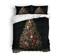 Generico Albero Di Natale Set di Biancheria da Letto Matrimoniale, Nero Camera da Letto Microfibra Copripiumino, Lavabile 3 Pezzi 240×260 + 2×Federe 50×75CM con Cerniera e Fascette Angolari