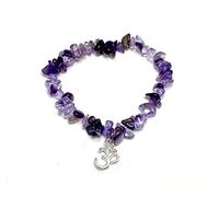 Generico ALCHIMIA - Bracciale chip pietre vere naturali con ciondolo OM metallo color argento AMETISTA