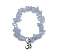 Generico ALCHIMIA - Bracciale chip pietre vere naturali con ciondolo Om metallo color argento CALCEDONIO