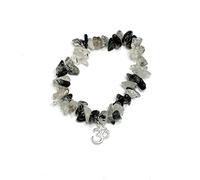 Generico ALCHIMIA - Bracciale chip QUARZO TORMALINATO pietre vere naturali con ciondolo OM metallo color argento