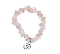Generico ALCHIMIA - Bracciale elastico chip pietre vere naturali con ciondolo OM metallo color argento QUARZO ROSA