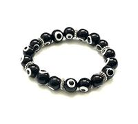Generico ALCHIMIA- Bracciale elastico di Protezione occhio turco vetro dipinto a mano, protegge contro il malocchio e le vibrazioni negative mm.8 (NERO)