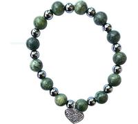 Generico ALCHIMIA- Bracciale elastico pietra vera naturale ematite mm.6 cuore lega stile tibetano colore argento antico con pietre vere naturali mm.8 cristalloterapia Giada verde