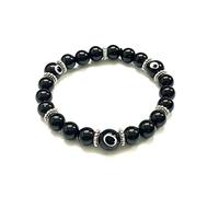 Generico ALCHIMIA- Bracciale elastico pietre dure con Occhio turco vetro dipinto a mano, protegge contro il malocchio e le vibrazioni negative (Onice Nera)