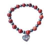 Generico ALCHIMIA - Bracciale elastico pietre vere naturali ematite mm.6 pendente cuore stile tibetano pietre vere naturali mm 8 Diaspro rosso