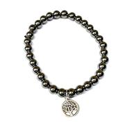 Generico Alchimia- Bracciale elastico pietre vere naturali mm.6 pendente albero della vita cristalloterapia Ematite