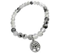 Generico Alchimia- Bracciale elastico pietre vere naturali mm.6 pendente albero della vita cristalloterapia Quarzo Tormalinato