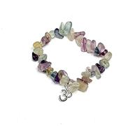 Generico ALCHIMIA - Bracciale FLUORITE RAINBOW pietre vere naturali con ciondolo OM metallo color argento
