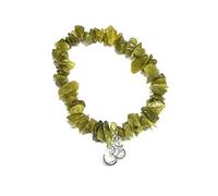Generico ALCHIMIA - Bracciale GIADA VERDE pietre vere naturali con ciondolo simbolo Om ॐ metallo color argento