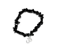Generico ALCHIMIA - Bracciale OSSIDIANA NERA CUBO chip pietre vere naturali con ciondolo OM metallo color argento