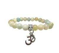 Generico ALCHIMIA- Bracciale pietre vere naturali mm.8 con ciondolo OM cristalloterapia Amazzonite