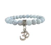 Generico ALCHIMIA- Bracciale pietre vere naturali mm.8 con ciondolo OM cristalloterapia Calcite Azzurra