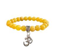 Generico ALCHIMIA- Bracciale pietre vere naturali mm.8 con ciondolo OM cristalloterapia Calcite Gialla