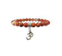 Generico ALCHIMIA- Bracciale pietre vere naturali mm.8 con ciondolo OM cristalloterapia Diaspro Rosso