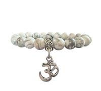 Generico ALCHIMIA- Bracciale pietre vere naturali mm.8 con ciondolo OM cristalloterapia Howlite Bianca