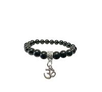 Generico ALCHIMIA- Bracciale pietre vere naturali mm.8 con ciondolo OM cristalloterapia Onice Nera