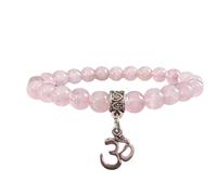 Generico ALCHIMIA- Bracciale pietre vere naturali mm.8 con ciondolo OM cristalloterapia Quarzo Rosa