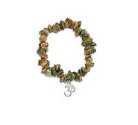 Generico ALCHIMIA - Bracciale UNAKITE chip pietre vere naturali con ciondolo OM metallo color argento