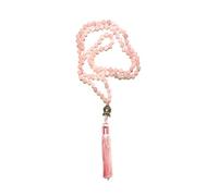Generico ALCHIMIA -collana bracciale Mala 108 Perle Annodate a Mano Una ad Una in Pietre Naturali mm.6 Nappina cm.8 e Buddha argento antico (QUARZO ROSA)