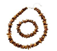 Generico ALCHIMIA - Collana e Bracciale con Pietre Naturali Chip Vere - Set Gioielli Donna in Pietre Dure Naturali - (occhio di tigre)