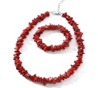 Generico ALCHIMIA - Set Bracciale e Collana con chips di Pietra Naturale, Gioielli Energetici per Armonia e Benessere Spirituale, cristalloterapia meditazione Corallo Bamboo