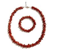 Generico ALCHIMIA - Set Bracciale e Collana con chips di Pietra Naturale, Gioielli Energetici per Armonia e Benessere Spirituale, cristalloterapia meditazione Diaspro Rosso