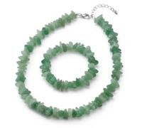 Generico ALCHIMIA - Set Bracciale e Collana con chips di Pietra Naturale, Gioielli Energetici per Armonia e Benessere Spirituale, cristalloterapia meditazione Avventurina