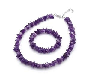 Generico ALCHIMIA - Set Bracciale e Collana con chips di Pietra Naturale, Gioielli Energetici per Armonia e Benessere Spirituale, cristalloterapia meditazione Ametista