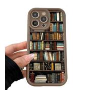 Generico Alyova Bookshelf Phone Case, Shockproof TPU Protective Shell, Cartoon Non Slip Drop-Resistant Silicone Protective for iPhone 13/14/15/16 Pro Max (15,Brown)