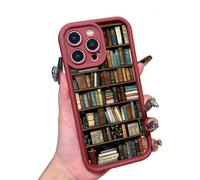 Generico Alyova Bookshelf Phone Case, Shockproof TPU Protective Shell, Cartoon Non Slip Drop-Resistant Silicone Protective for iPhone 13/14/15/16 Pro Max (13 pro max,Red)