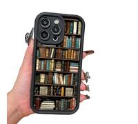 Generico Alyova Bookshelf Phone Case, Shockproof TPU Protective Shell, Cartoon Non Slip Drop-Resistant Silicone Protective for iPhone 13/14/15/16 Pro Max (16,Black)