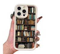 Generico Alyova Bookshelf Phone Case, Shockproof TPU Protective Shell, Cartoon Non Slip Drop-Resistant Silicone Protective for iPhone 13/14/15/16 Pro Max (15 pro,White)