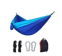 Generico Amaca Doppia da Esterno, Amaca da Campeggio Portatile, Tessuto da Paracadute Ad Alta Resistenza, Design A Blocchi di Colore in Nylon, Amaca da Caccia (Sky Blue)