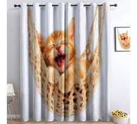 Generico Amaca Lavorata A Maglia Tende Oscuranti, Animali Gatto Poliestere Tende Isolate Termiche, per Camera da Letto Soggiorno Cameretta Bambini Decorativa, 2 Pannel 70L x 160A cm
