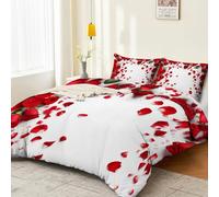 Generico Amore Fiori Rose Rosse Copripiumino Di Design Taglia 240 x 260 cm, Copripiumino Reversibile In Microfibra Con Federa - Facile Da Pulire Bianco Biancheria Da Letto Per Bambini E Bambine
