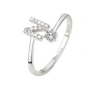 Generico Anelli Iniziali In Argento 925 Con Zirconi Cubici, Regolabili, Sottili E Impilabili, Con Fascia Aperta E Alfabeto Az, Per Donne, Uomini E Ragazze, Con Scatola, Con Lettera N.