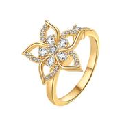 Generico Anelli Vintage L'anello del fiore può ruotare e girare l'anello Anello con dito indice regolabile per personalità della moda femminile Anello Cuore Rosso (Gold, 14. 7mm)