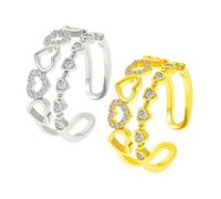 Generico Anello con cuore a strati “I Choose Me”, anello aperto con cuore in zirconia, anelli impilabili “Self Love”, gioiello ispiratore da regalare alle donne (Silver+Gold)